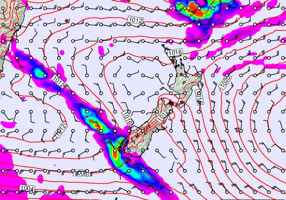 New Zealand forecast chart for Saturday, March 7th, 2026 at 6:00 AM