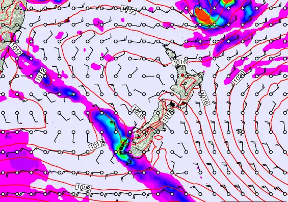 New Zealand forecast chart for Saturday, March 7th, 2026 at 12:00 PM