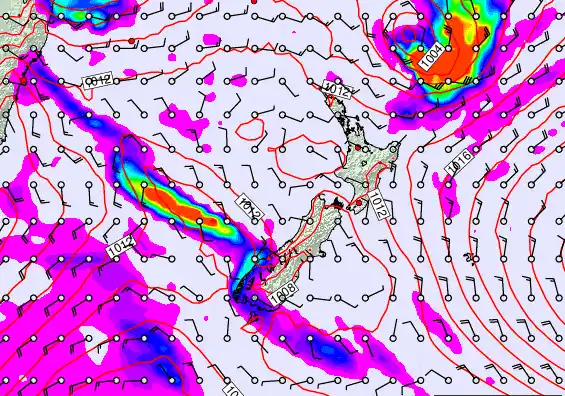 New Zealand forecast chart for Sunday, March 8th, 2026 at 12:00 AM