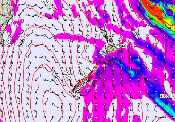 New Zealand forecast chart for Sunday, March 1st, 2026 at 6:00 PM