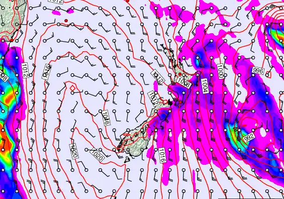 New Zealand forecast chart for Monday, March 2nd, 2026 at 6:00 AM