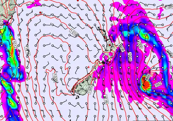 New Zealand forecast chart for Monday, March 2nd, 2026 at 12:00 PM