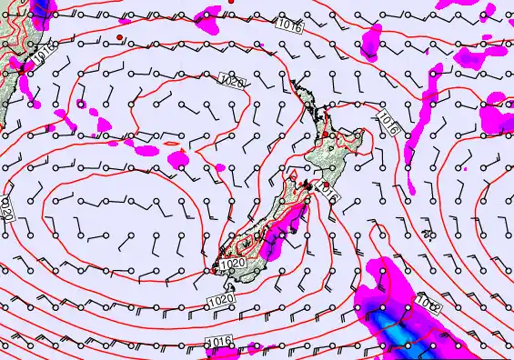 New Zealand forecast chart for Saturday, March 7th, 2026 at 6:00 AM