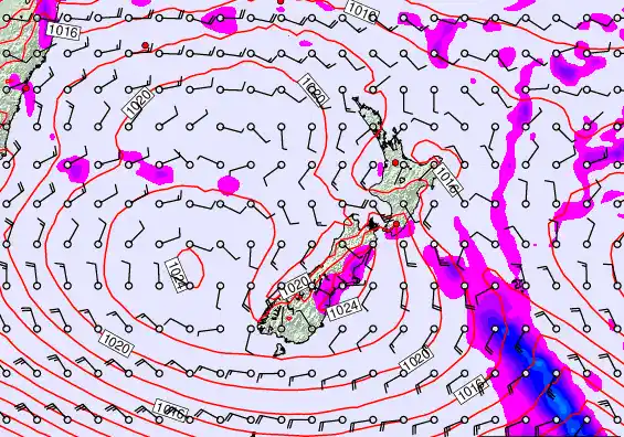 New Zealand forecast chart for Saturday, March 7th, 2026 at 12:00 PM