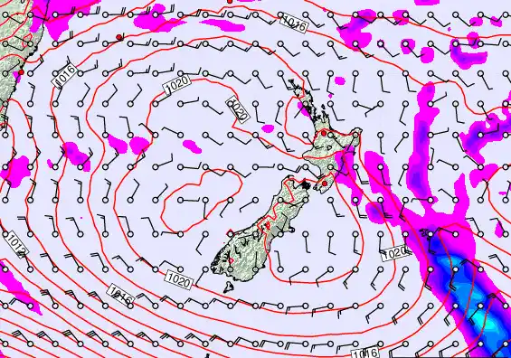 New Zealand forecast chart for Saturday, March 7th, 2026 at 6:00 PM