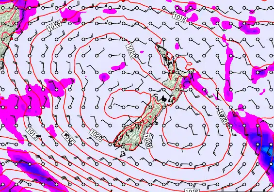 New Zealand forecast chart for Sunday, March 8th, 2026 at 12:00 AM