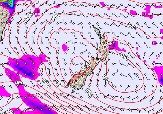 New Zealand forecast chart for Sunday, March 8th, 2026 at 6:00 AM
