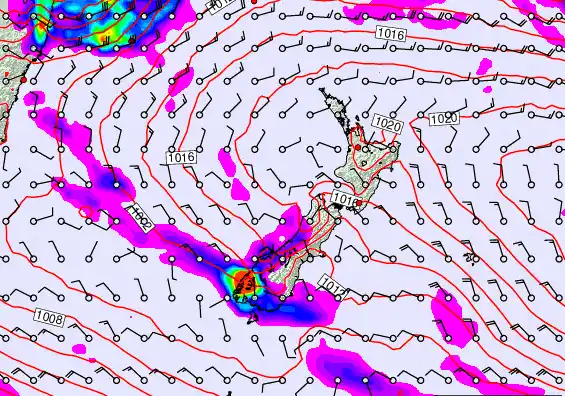 New Zealand forecast chart for Monday, March 9th, 2026 at 12:00 PM