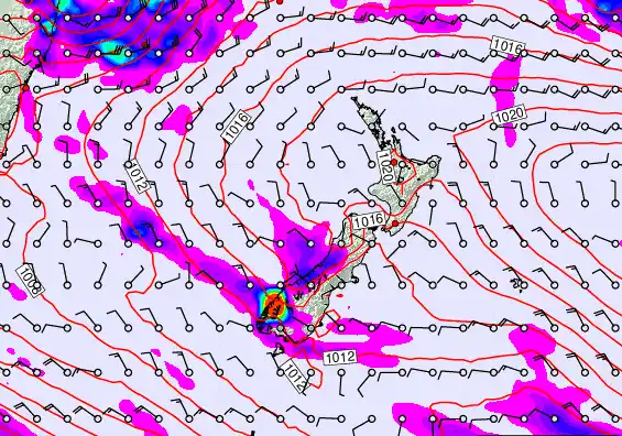 New Zealand forecast chart for Monday, March 9th, 2026 at 6:00 PM