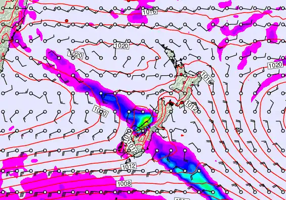 New Zealand forecast chart for Saturday, March 7th, 2026 at 12:00 AM