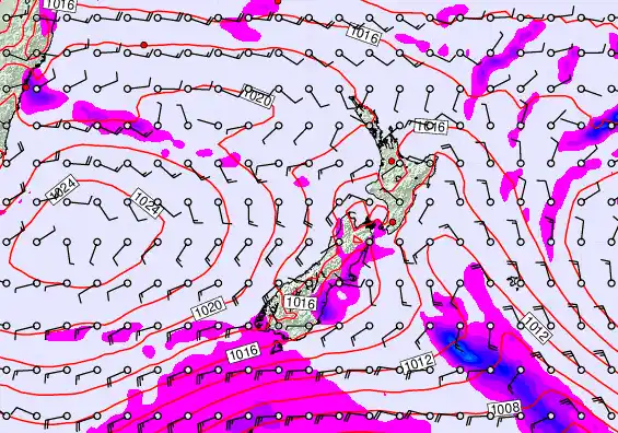 New Zealand forecast chart for Saturday, March 7th, 2026 at 12:00 PM