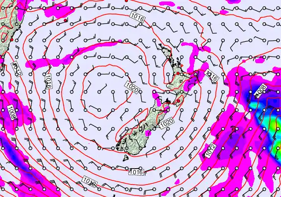 New Zealand forecast chart for Sunday, March 8th, 2026 at 12:00 PM