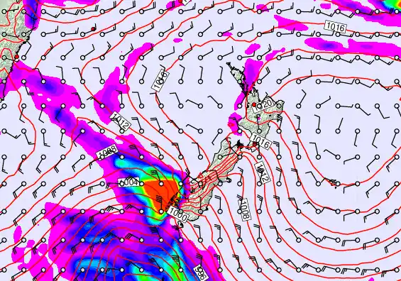 New Zealand forecast chart for Monday, March 9th, 2026 at 12:00 PM