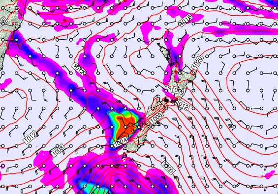 New Zealand forecast chart for Monday, March 9th, 2026 at 6:00 PM