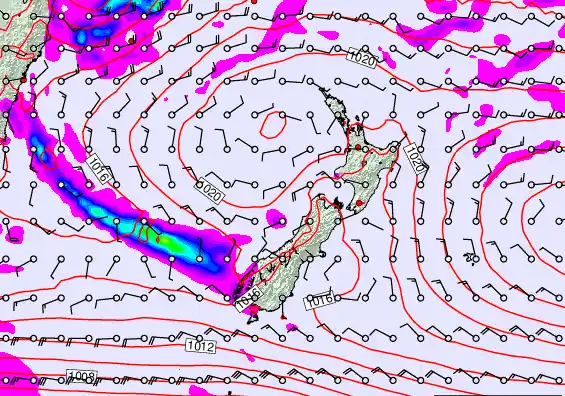 New Zealand forecast chart for Saturday, March 7th, 2026 at 12:00 AM