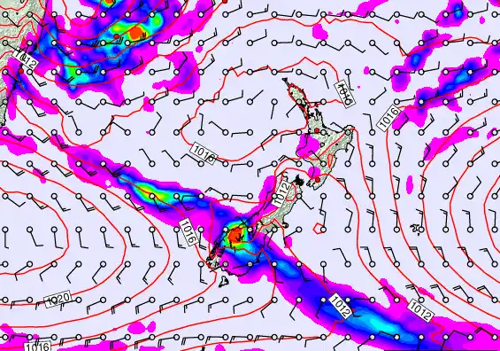New Zealand forecast chart for Sunday, March 8th, 2026 at 12:00 AM