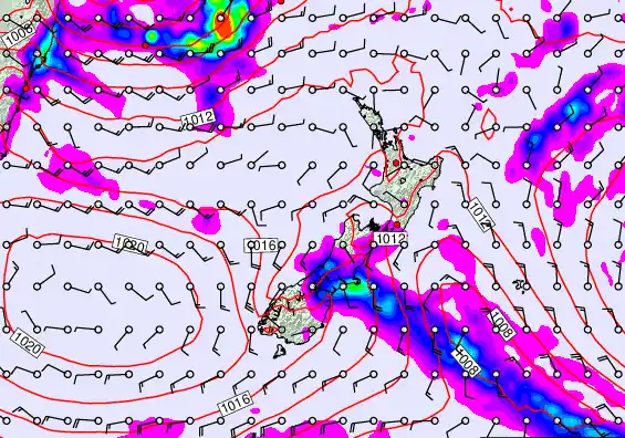 New Zealand forecast chart for Sunday, March 8th, 2026 at 12:00 PM