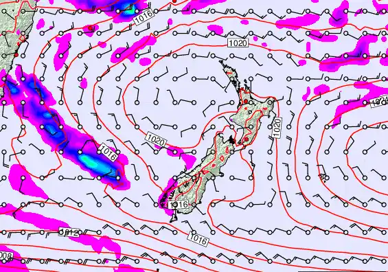 New Zealand forecast chart for Saturday, March 7th, 2026 at 12:00 AM
