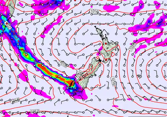 New Zealand forecast chart for Saturday, March 7th, 2026 at 12:00 PM