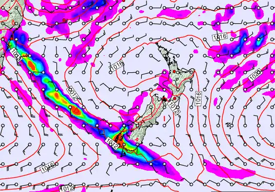 New Zealand forecast chart for Saturday, March 7th, 2026 at 6:00 PM