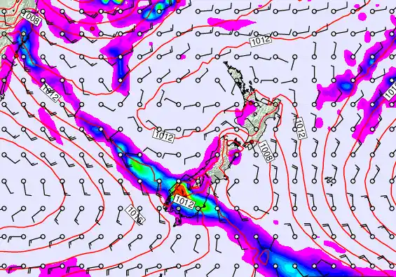 New Zealand forecast chart for Sunday, March 8th, 2026 at 6:00 AM