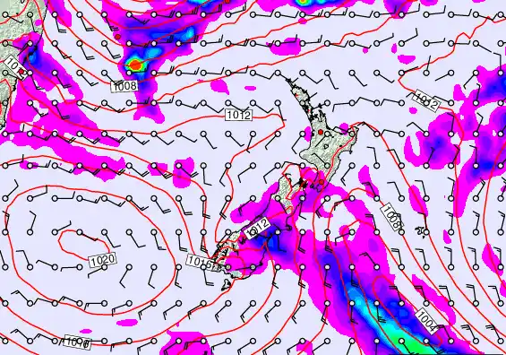 New Zealand forecast chart for Sunday, March 8th, 2026 at 6:00 PM
