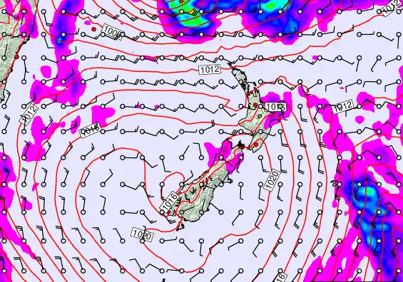 New Zealand forecast chart for Monday, March 9th, 2026 at 12:00 PM