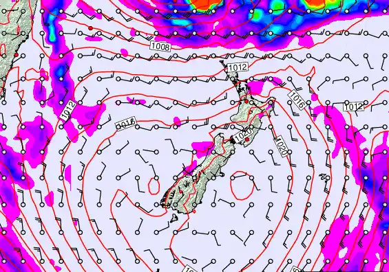 New Zealand forecast chart for Monday, March 9th, 2026 at 6:00 PM