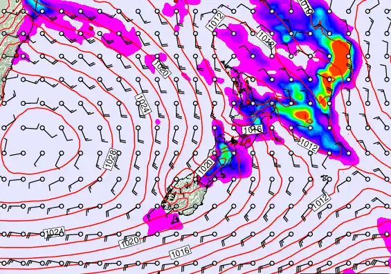 New Zealand forecast chart for Saturday, March 14th, 2026 at 6:00 AM