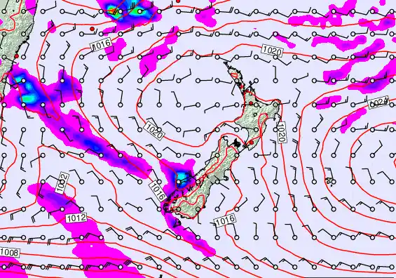 New Zealand forecast chart for Saturday, March 7th, 2026 at 12:00 AM