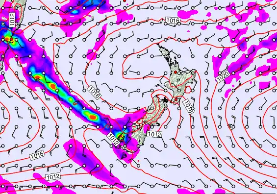 New Zealand forecast chart for Saturday, March 7th, 2026 at 12:00 PM