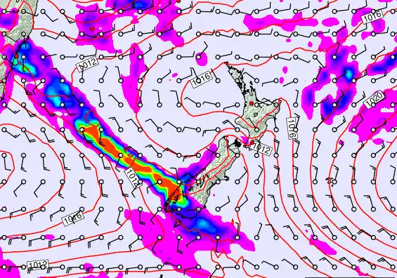 New Zealand forecast chart for Saturday, March 7th, 2026 at 6:00 PM