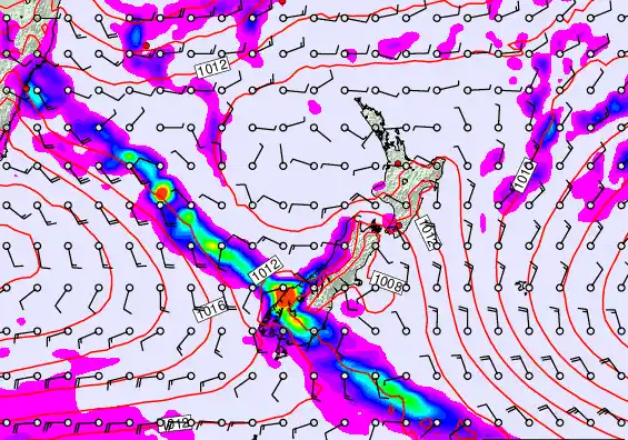 New Zealand forecast chart for Sunday, March 8th, 2026 at 12:00 AM