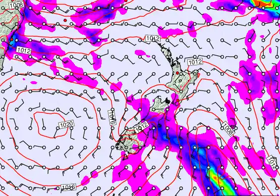 New Zealand forecast chart for Sunday, March 8th, 2026 at 6:00 PM