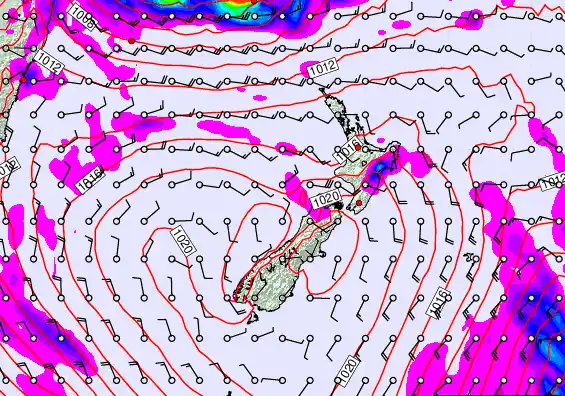 New Zealand forecast chart for Monday, March 9th, 2026 at 12:00 PM