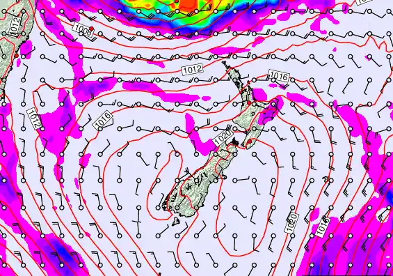 New Zealand forecast chart for Monday, March 9th, 2026 at 6:00 PM