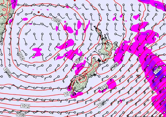 New Zealand forecast chart for Sunday, March 15th, 2026 at 6:00 AM