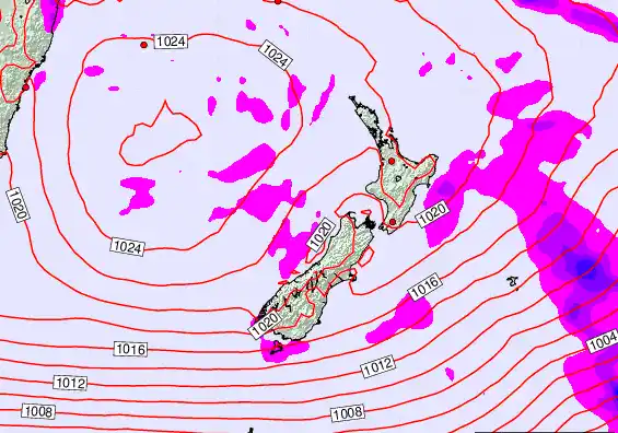 New Zealand forecast chart for Sunday, March 15th, 2026 at 12:00 PM