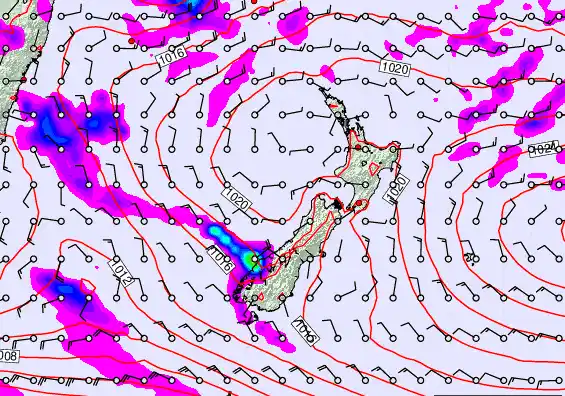 New Zealand forecast chart for Saturday, March 7th, 2026 at 12:00 AM