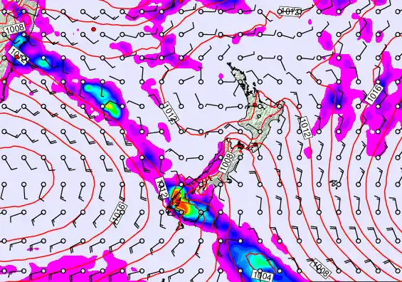 New Zealand forecast chart for Sunday, March 8th, 2026 at 6:00 AM