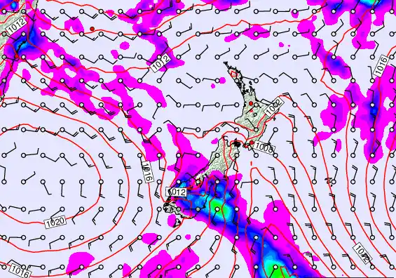New Zealand forecast chart for Sunday, March 8th, 2026 at 12:00 PM