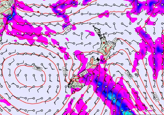 New Zealand forecast chart for Sunday, March 8th, 2026 at 6:00 PM