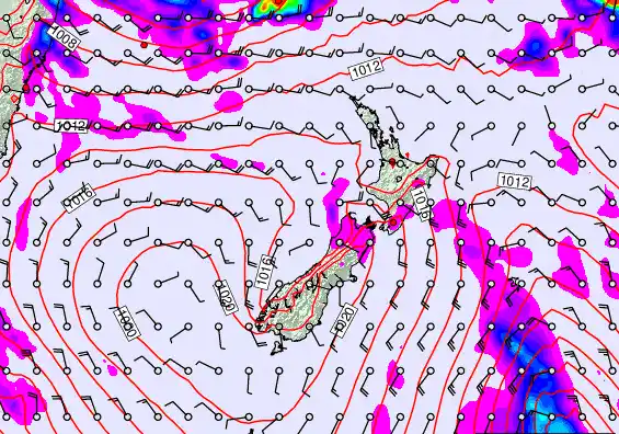 New Zealand forecast chart for Monday, March 9th, 2026 at 6:00 AM