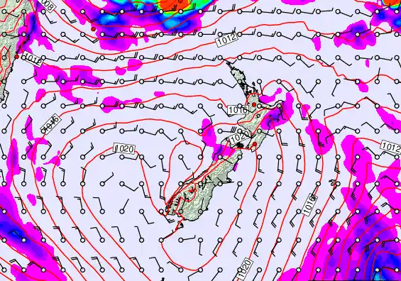 New Zealand forecast chart for Monday, March 9th, 2026 at 12:00 PM