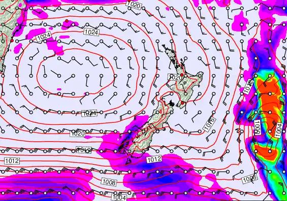 New Zealand forecast chart for Saturday, March 14th, 2026 at 6:00 PM