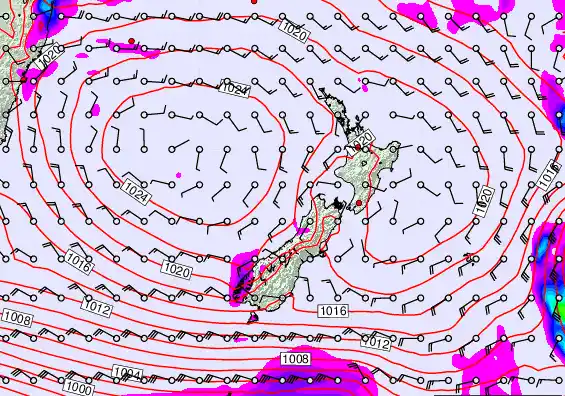 New Zealand forecast chart for Sunday, March 15th, 2026 at 6:00 AM