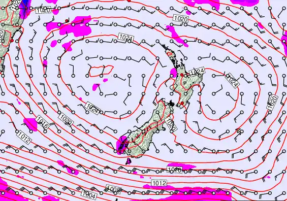 New Zealand forecast chart for Sunday, March 15th, 2026 at 12:00 PM