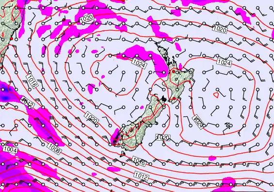 New Zealand forecast chart for Sunday, March 15th, 2026 at 6:00 PM