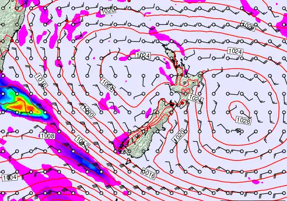 New Zealand forecast chart for Monday, March 16th, 2026 at 12:00 AM
