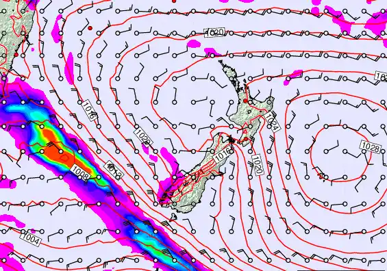 New Zealand forecast chart for Monday, March 16th, 2026 at 6:00 AM